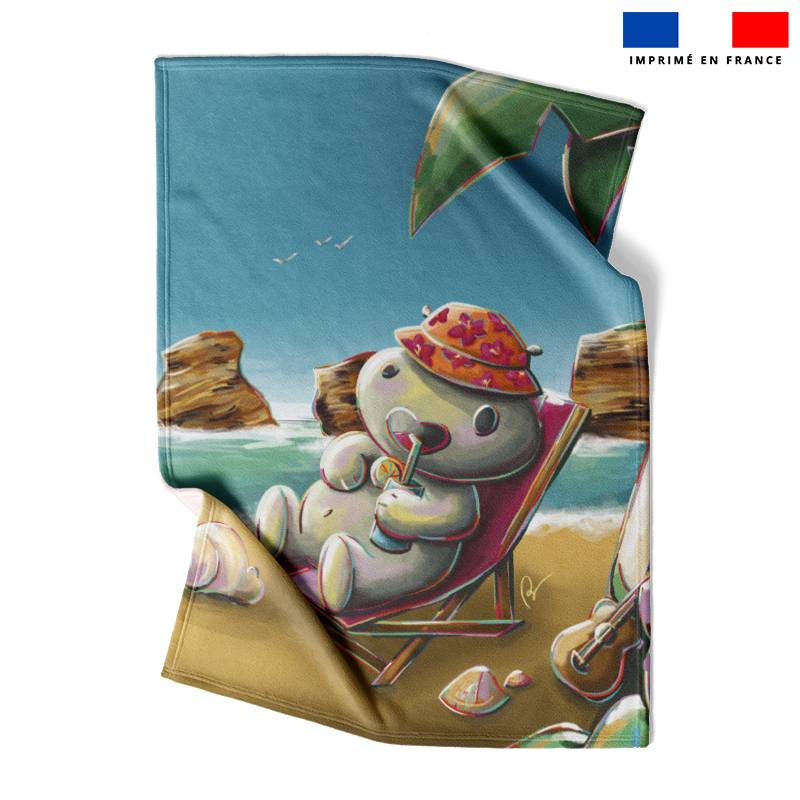 Coupon couverture imprimé hippo plage - Création Stillistic