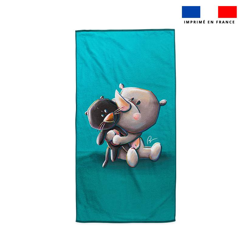 Coupon serviette de plage motif rhino et doudou - Création Stillistic