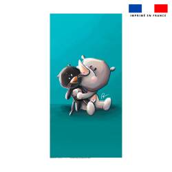 Coupon serviette de plage motif rhino et doudou - Création Stillistic