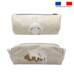 Kit trousse double compartiment motif lapin dans les nuages + 1 trousse assortie