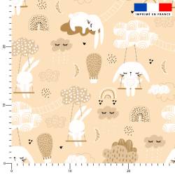 Lapin dans les nuages - Fond beige