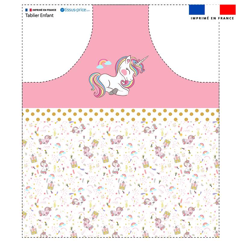 Patron imprimé pour tablier enfant motif licorne rose