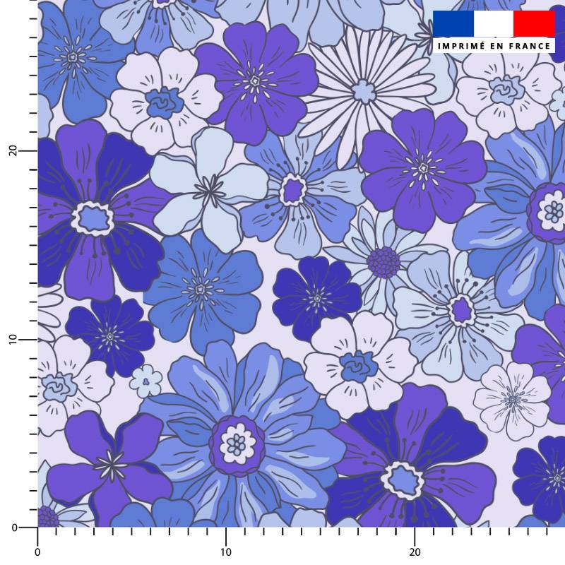 Fleurs rétro bleues - Fond lila