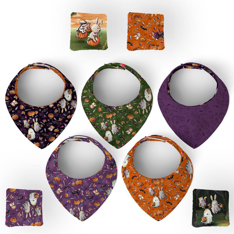 Coupon éponge bavoirs bandana motif fantômes - Création Stillistic