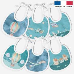 Kit bavoirs en éponge motif montgolfière aquarelle