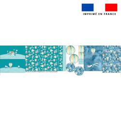 Kit trousse double compartiment motif montgolfière aquarelle + 1 trousse assortie