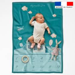 Coupon pour couverture mensuelle bébé motif montgolfière aquarelle