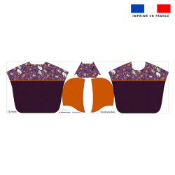 Kit poncho de bain blanc motif fantôme violet - Création Stillistic