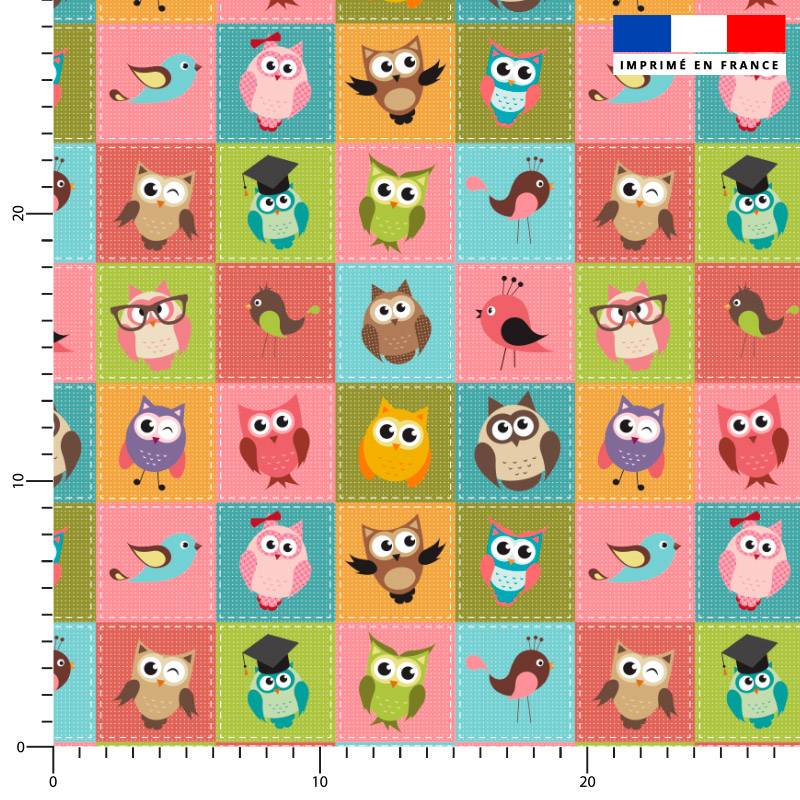 Hibou et chouette mosaïque - Fond multicolore