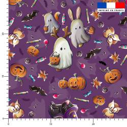 Fantômes et citrouilles d'halloween - Fond violet - Création Stillistic