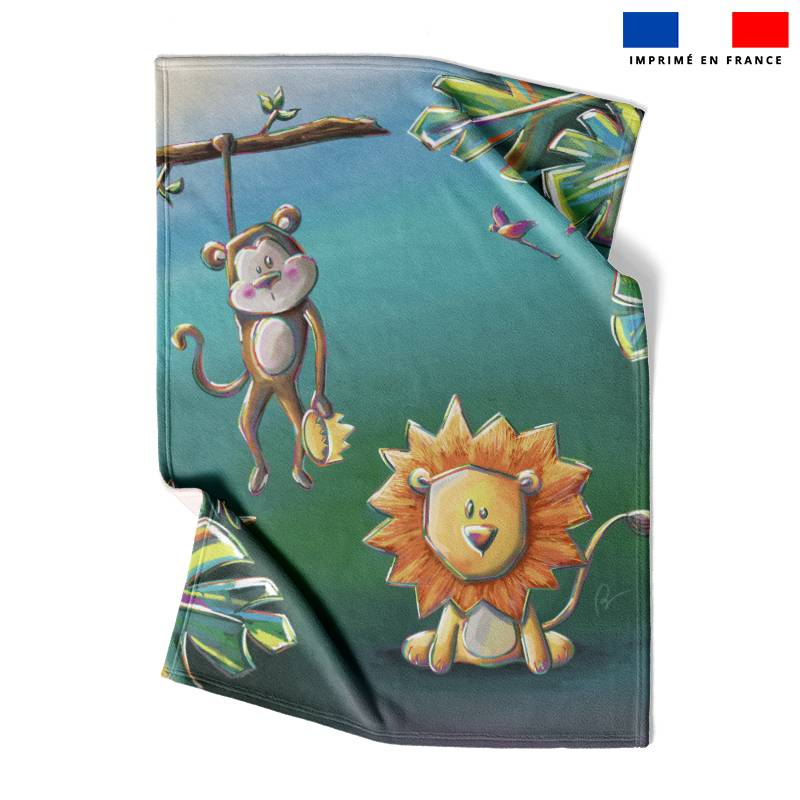 Coupon couverture imprimé lion et singe jungle - Création Stillistic