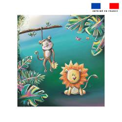 Coupon couverture imprimé lion et singe jungle - Création Stillistic