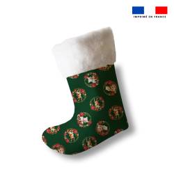 Kit chaussette de noel motif animaux couronne de Noel vert + Fausse fourrure - Création Stillistic