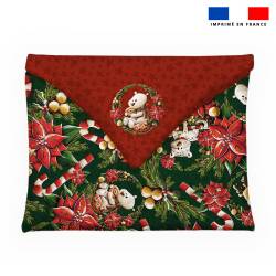 Coupon pour enveloppe en tissu motif animaux couronne de noel rouge - Création Stillistic