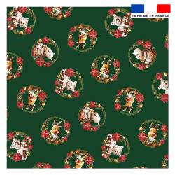 Coupon 45x45 cm imprimé animaux couronne de noel vert - Création Stillistic