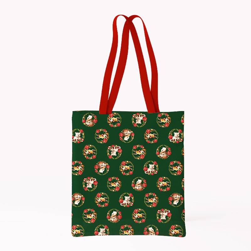 Coupon pour tote-bag motif animaux couronne de noel vert - Création Stillistic