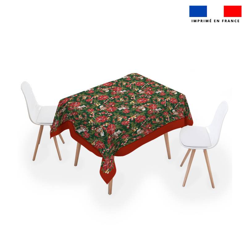 Coupon pour nappe carrée motif aniamaux couronne et fleur de noel - Création Stillistic