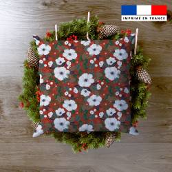 Fleur blanche et houx de noel - Fond rouge