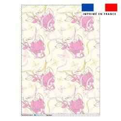 Torchon imprimé fleurs et papillons jaune - Création Lili Bambou Design