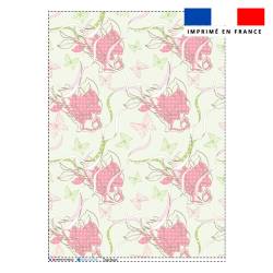 Torchon imprimé fleurs et papillons vert - Création Lili Bambou Design