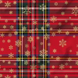 Tartan et flocon de neige or - Fond rouge