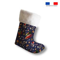 Kit chaussette de noel motif souris de Noel bleu + Fausse fourrure - Création Stillistic