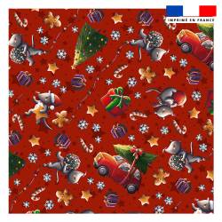 Coupon 45x45 cm imprimé souris de noel rouge - Création Stillistic