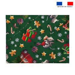 Coupon pour enveloppe en tissu motif souris de noel vert - Création Stillistic