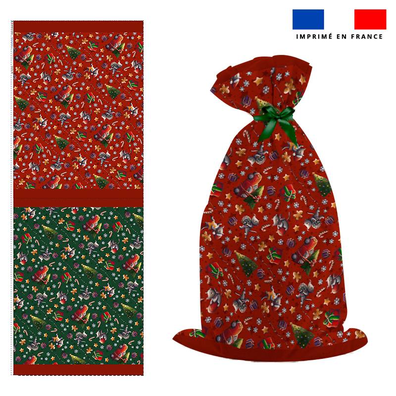 Kit hotte de Noel motif souris de noel rouge et vert - Création Stillistic