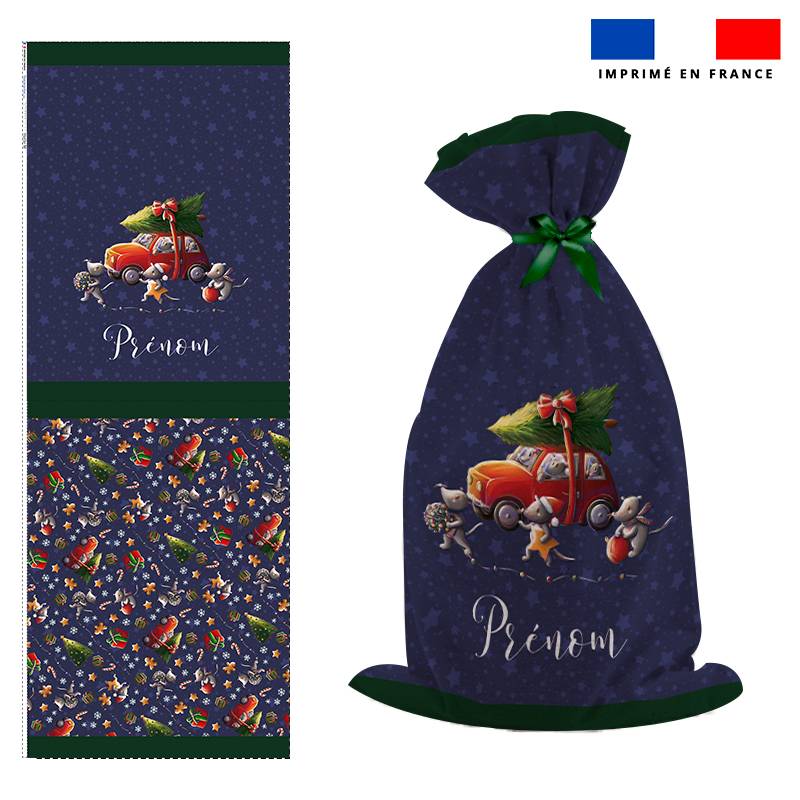 Kit hotte personnalisé motif souris de noel bleu - Création Stillistic