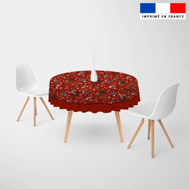 Coupon pour nappe ronde motif souris de noel rouge - Création Stillistic