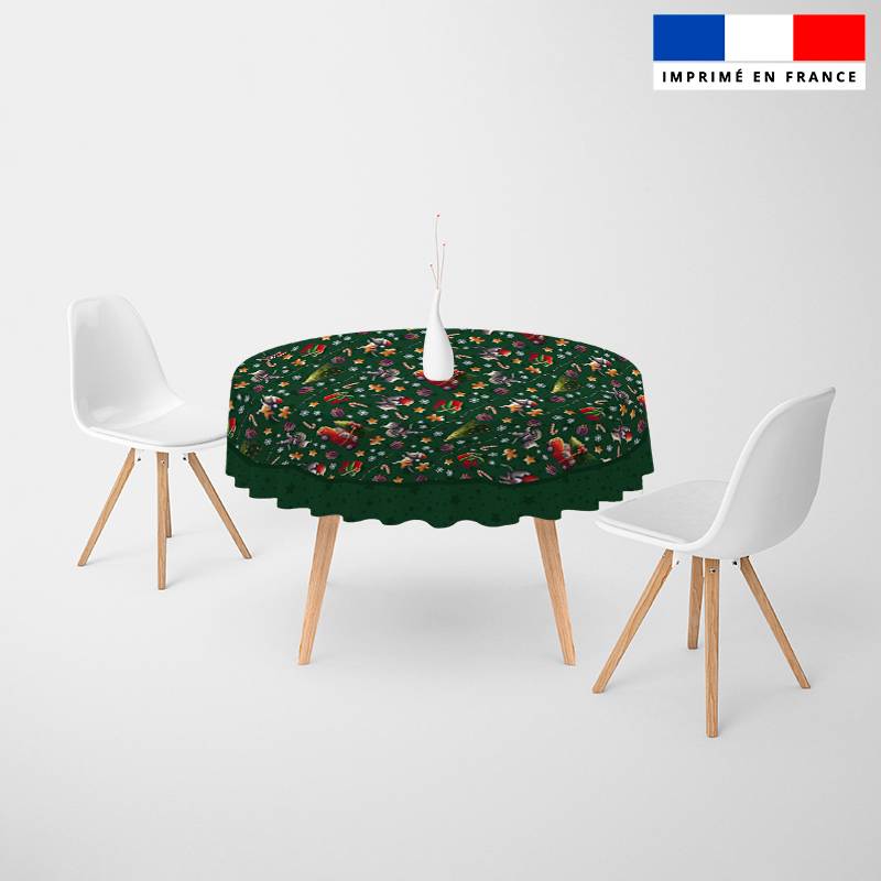 Coupon pour nappe ronde motif souris de noel vert - Création Stillistic