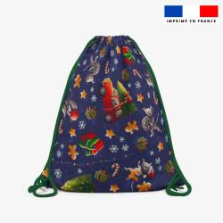 Kit sac à dos coulissant motif souris de noel bleu et vert - Création Stillistic