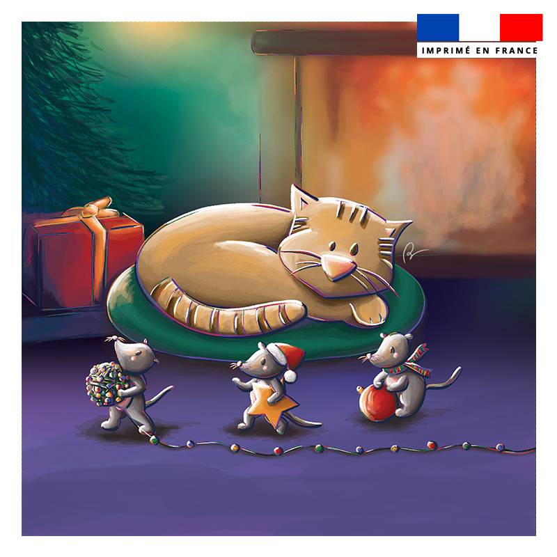 Coupon 45x45 cm imprimé chat et souris de noel - Création Stillistic