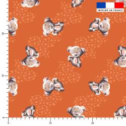 coupon - Coupon Défaut trait 100cm - Bébé koala - Fond orange - Création Stillistic - Burlington 170 gr/m² - 146 cm