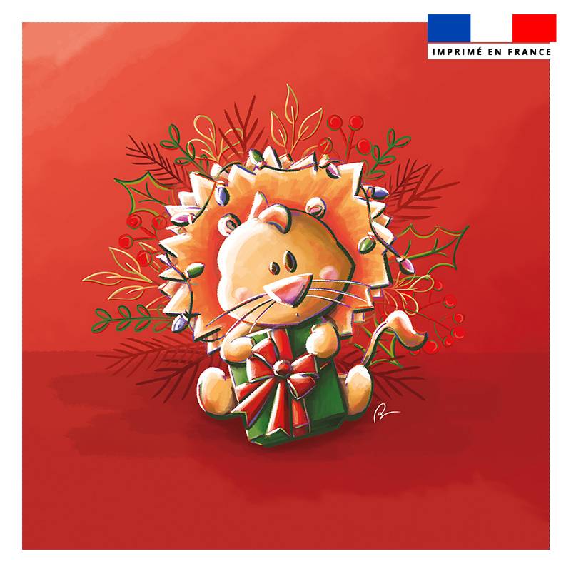 Coupon 45x45 cm imprimé bébé lion de noel - Création Stillistic