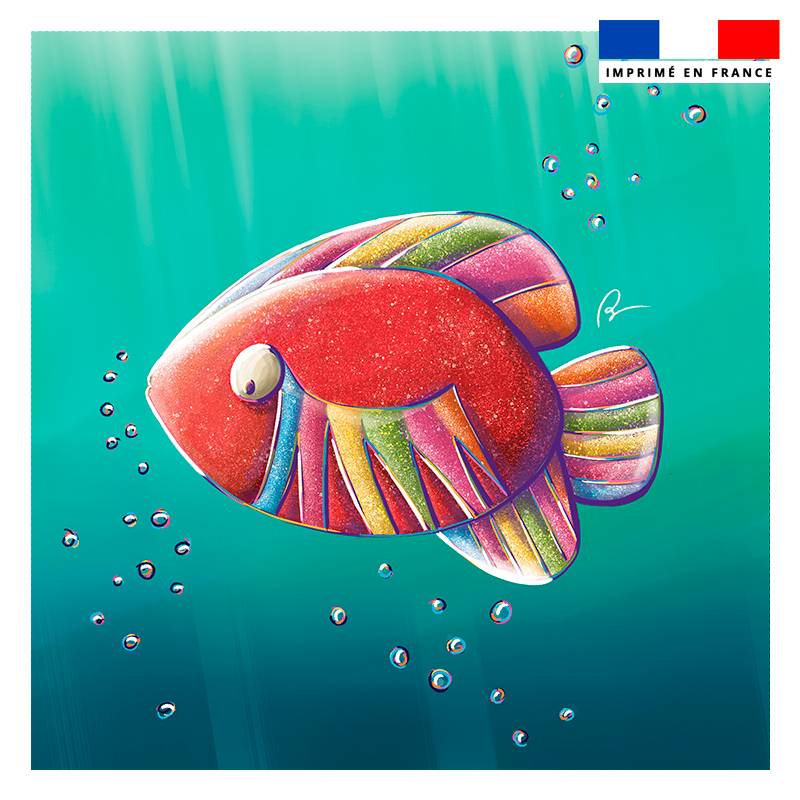 Coupon 45x45 cm imprimé poisson acidulé - Création Stillistic