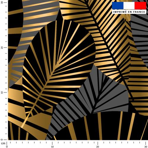 coupon - Coupon 280cm - Feuilles art déco grises et or - Fond noir - Burlington 170 gr/m² - 146 cm