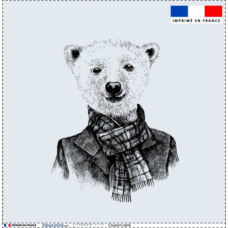 Coupon 45x45 cm motif ours blanc hipster