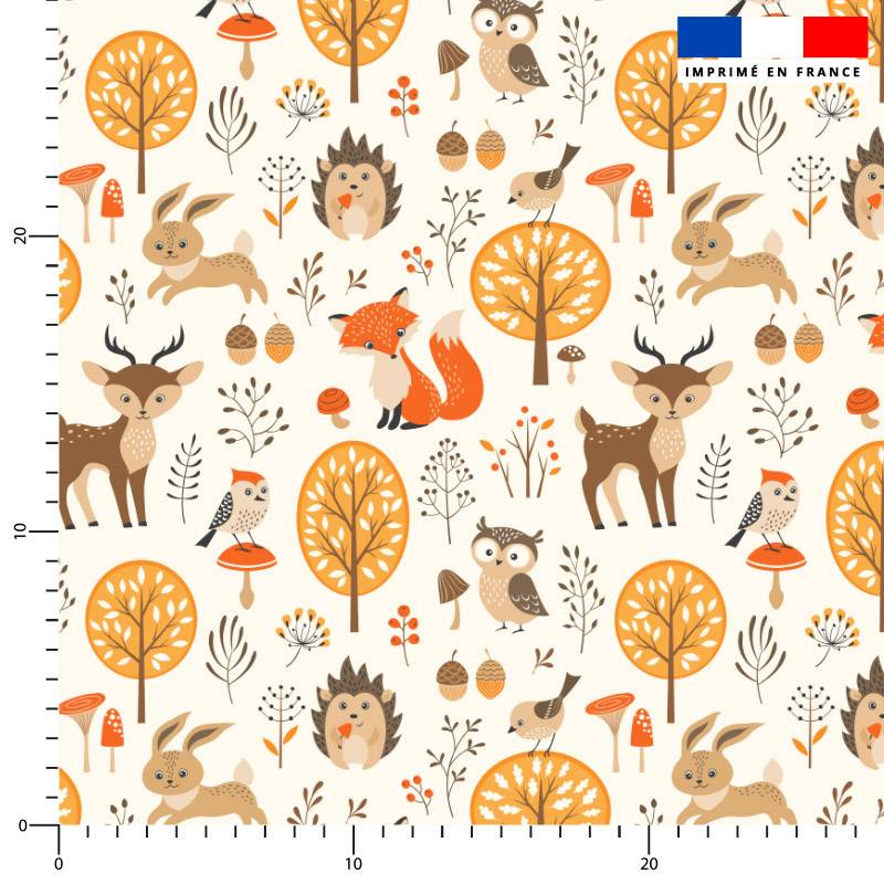 coupon - Coupon 50cm - Animaux d'automne - Fond écru - Burlington 170 gr/m² - 146 cm