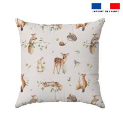 coupon - Coupon 200cm - Faon lapin et renard des bois - Fond beige clair - Éponge bambou 290 gr/m² - 150 cm