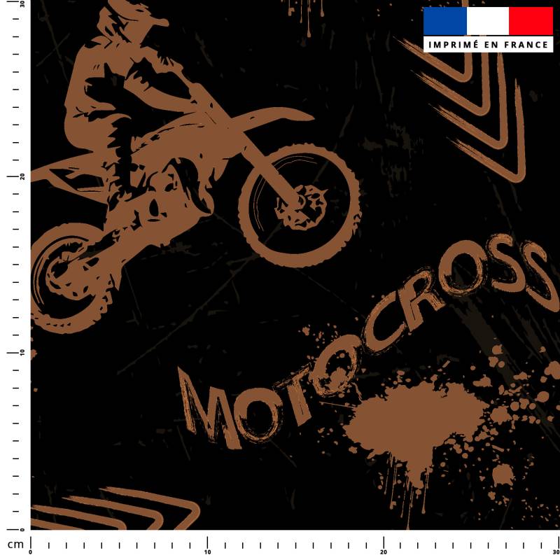 coupon - Coupon 100cm - Motocross chocolat - Fond noir - Popeline de coton peigné 129gr/m² - 144 cm