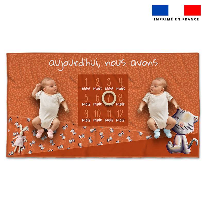 Coupon 135x74 cm pour couverture mensuelle jumeaux motif bébé chat - Création Stillistic