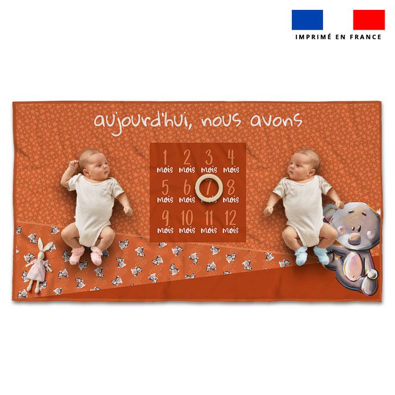 Coupon 135x74 cm pour couverture mensuelle jumeaux motif bébé koala - Création Stillistic