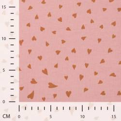 coupon - Coupon 90cm - Jersey coton rose imprimé petits coeurs camel