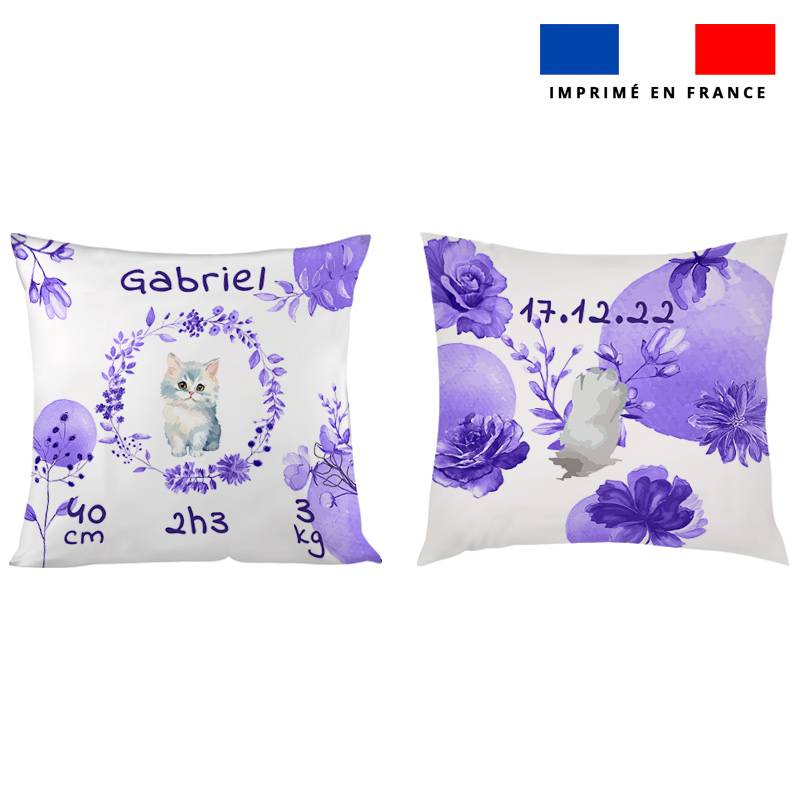 Coupon pour coussin de naissance personnalisé - Chat aquarelle