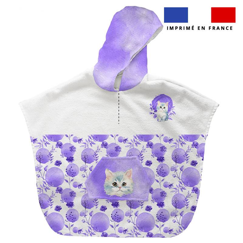 Patron imprimé sur tissu éponge pour poncho de bain motif chat aquarelle