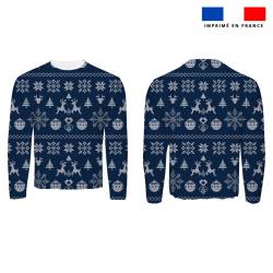 Flocon et renne de Noël effet tricoté - Fond bleu