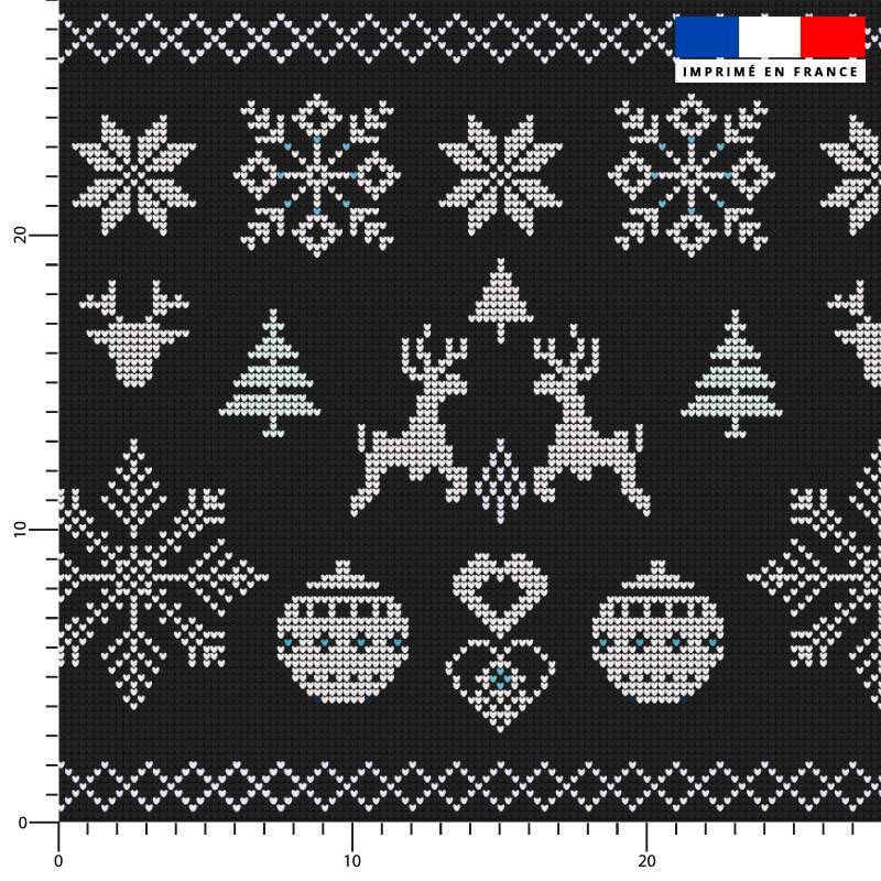 Flocon et renne de Noël effet tricoté - Fond anthracite