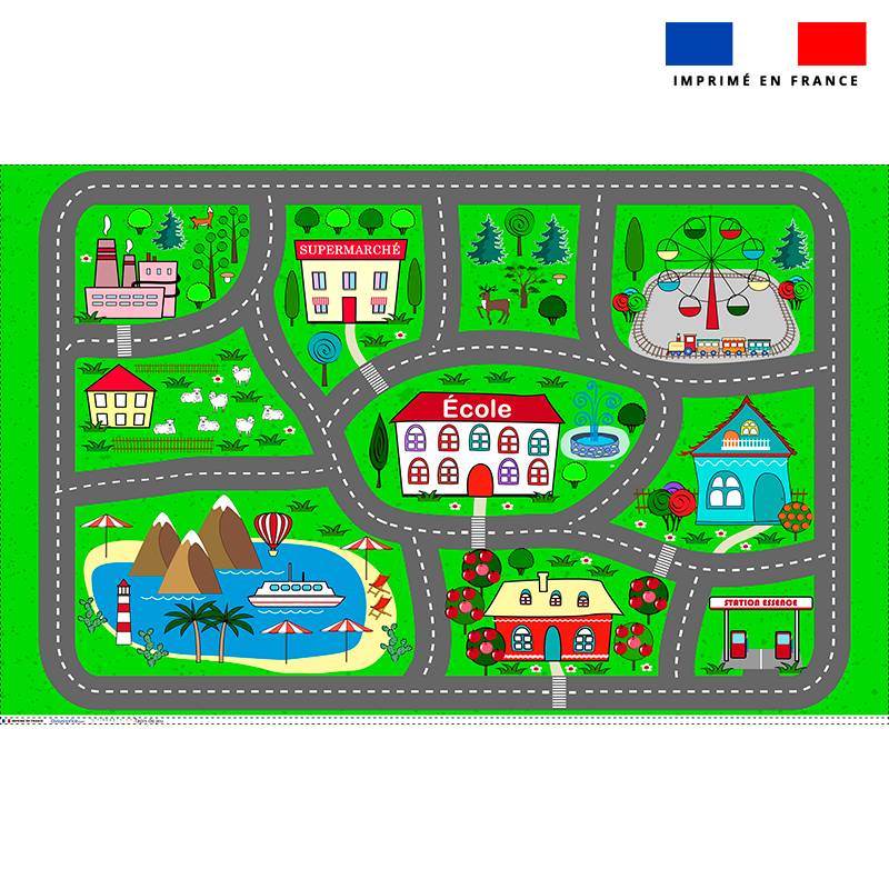 Coupon velours pour tapis de jeu motif circuit voiture ville